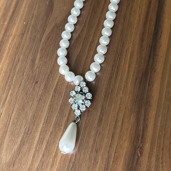 5/$75 Vintage Elegant Crystal Faux Pearl Art Deco Necklace Gunmetal Silver C1 - Picture 1 of 6